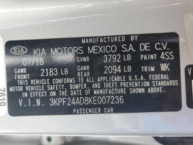 3KPF24AD8KE007236 - 2019 KIA FORTE FE SILVER photo 13