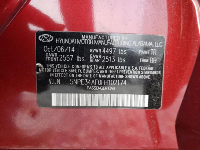 5NPE34AF0FH102174 - 2015 HYUNDAI SONATA SPORT RED photo 13