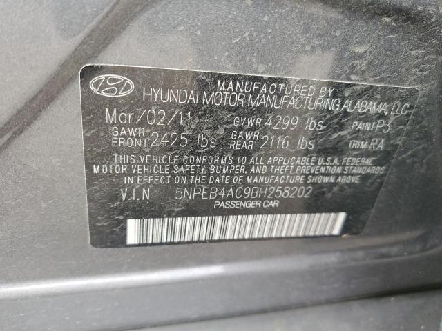 5NPEB4AC9BH258202 - 2011 HYUNDAI SONATA GLS GRAY photo 12