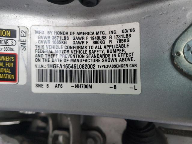 1HGFA16546L082002 - 2006 HONDA CIVIC LX SILVER photo 12