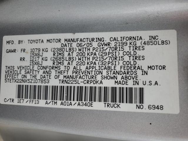 5TETX22NX5Z107853 - 2005 TOYOTA TACOMA ACCESS CAB Күміс фото 13