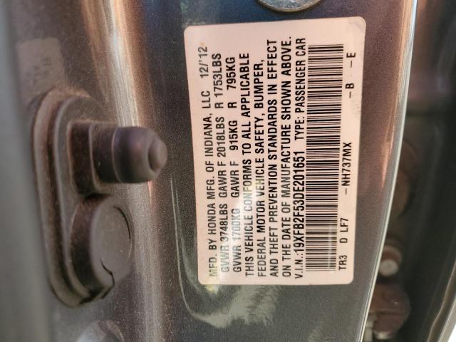 19XFB2F53DE201651 - 2013 HONDA CIVIC LX GRAY photo 12