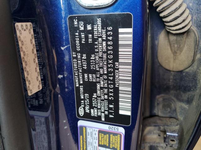 5XXGT4L35KG368436 - 2019 KIA OPTIMA LX Կապույտ լուսանկար 12