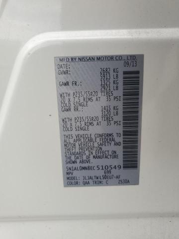 5N1AL0MN8EC510549 - 2014 INFINITI QX60 WHITE photo 13