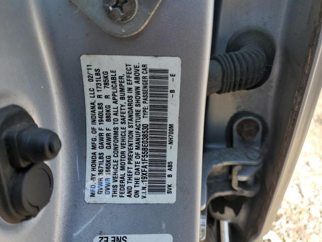 19XFA1F55BE038530 - 2011 HONDA CIVIC LX ვერცხლისფერი ფოტო 12