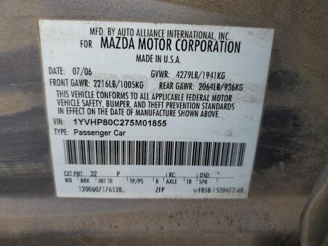 1YVHP80C275M01855 - 2007 MAZDA 6 I GRAY photo 12