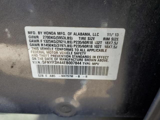 5FNYF3H44EB007844 - 2014 HONDA PILOT EX GRAY photo 12