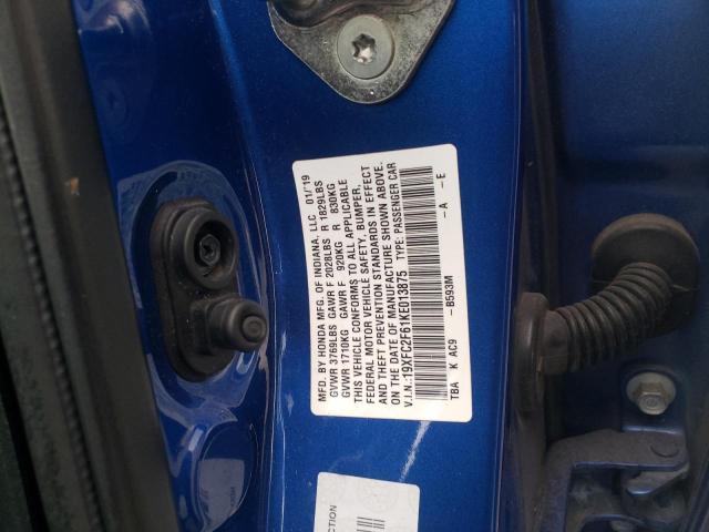 19XFC2F61KE013875 - 2019 HONDA CIVIC LX BLUE photo 13