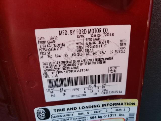 1FTFW1ET9DFA57348 - 2013 FORD F150 SUPERCREW RED photo 12