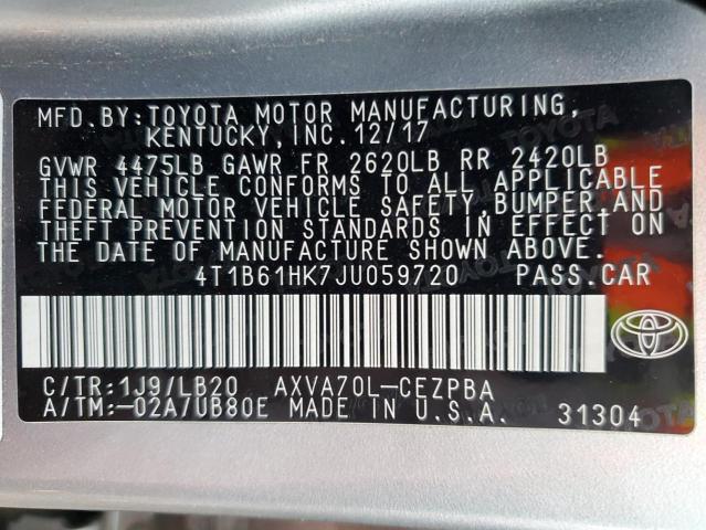 4T1B61HK7JU059720 - 2018 TOYOTA CAMRY XSE SILVER photo 12