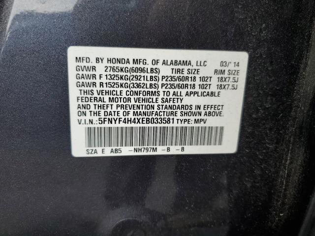 5FNYF4H4XEB033581 - 2014 HONDA PILOT EX 灰色 照片 13