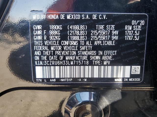 3CZRU6H33LM715718 - 2020 HONDA HR-V LX BLACK photo 12
