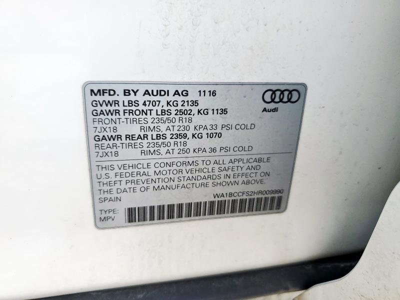 WA1BCCFS2HR009990 - 2017 AUDI Q3 PREMIUM Ağ foto 13