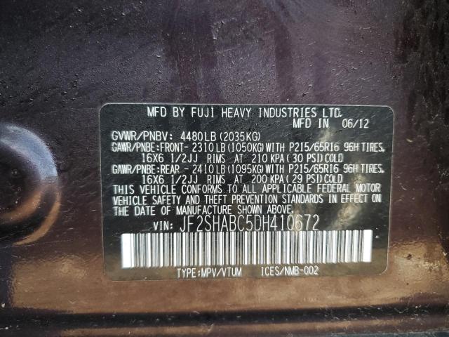 JF2SHABC5DH410672 - 2013 SUBARU FORESTER 2.5X მუქწითელი ფოტო 12