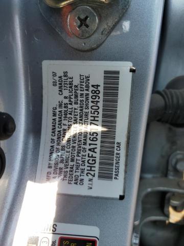 2HGFA16517H504984 - 2007 HONDA CIVIC LX SILVER photo 12