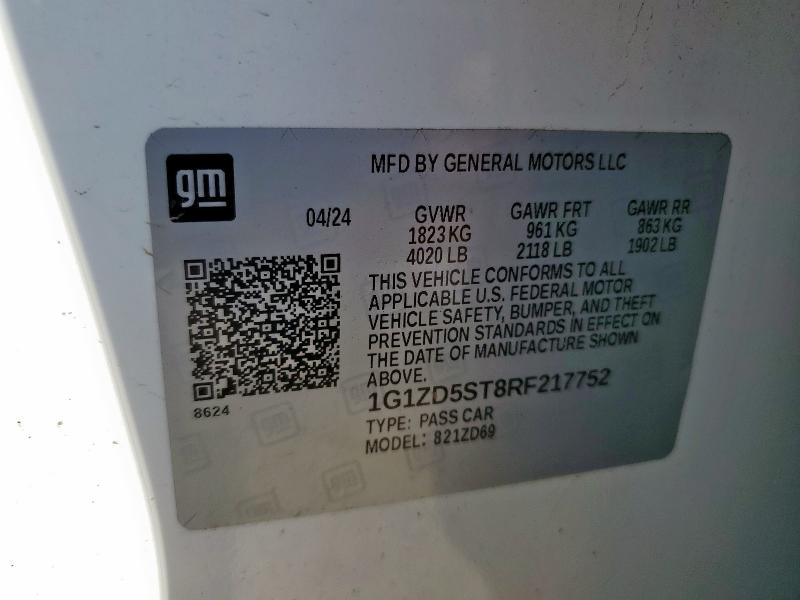 1G1ZD5ST8RF217752 - 2024 CHEVROLET MALIBU LT WHITE photo 12