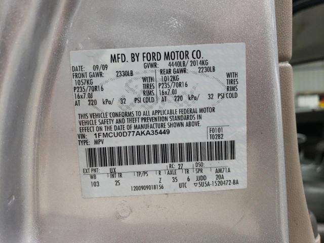 1FMCU0D77AKA35449 - 2010 FORD ESCAPE XLT SILVER photo 13