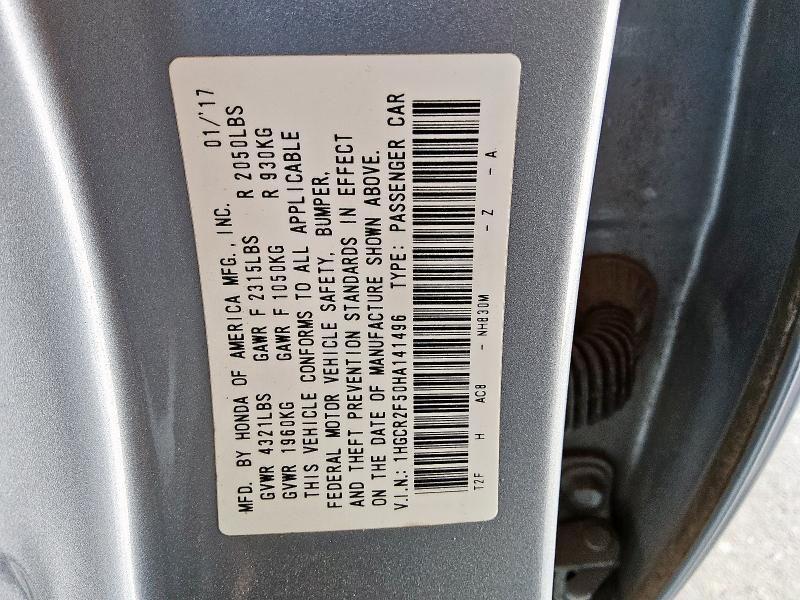 1HGCR2F50HA141496 - 2017 HONDA ACCORD SPORT 银色 照片 12