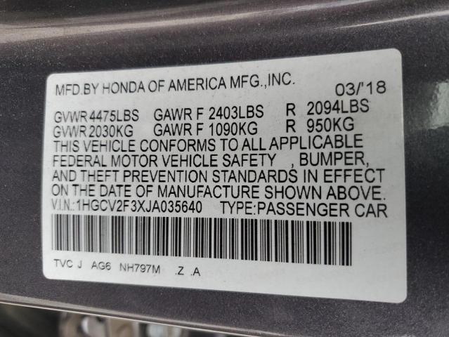 1HGCV2F3XJA035640 - 2018 HONDA ACCORD SPORT გრაფიტი ფოტო 13