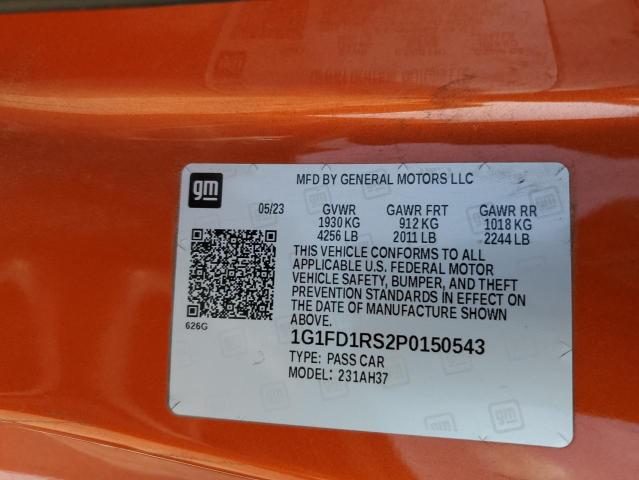 1G1FD1RS2P0150543 - 2023 CHEVROLET CAMARO LT ნარინჯისფერი ფოტო 12