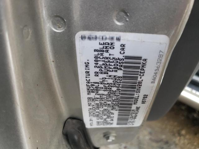 4T1BG22K91U094528 - 2001 TOYOTA CAMRY CE SILVER photo 12