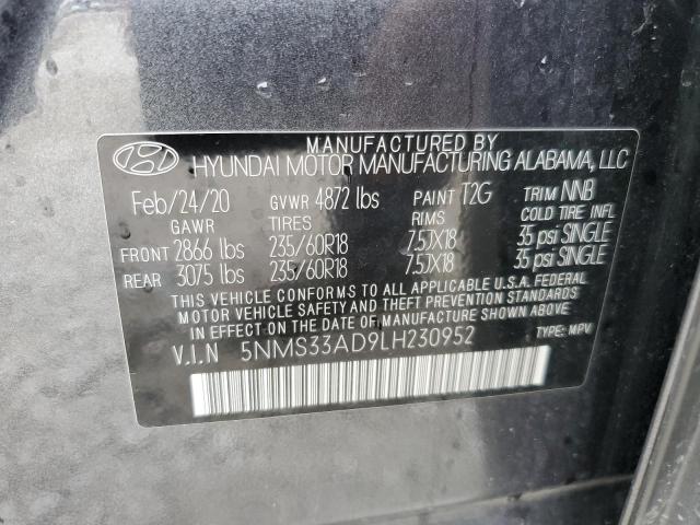 5NMS33AD9LH230952 - 2020 HYUNDAI SANTA FE SEL GRAY photo 12