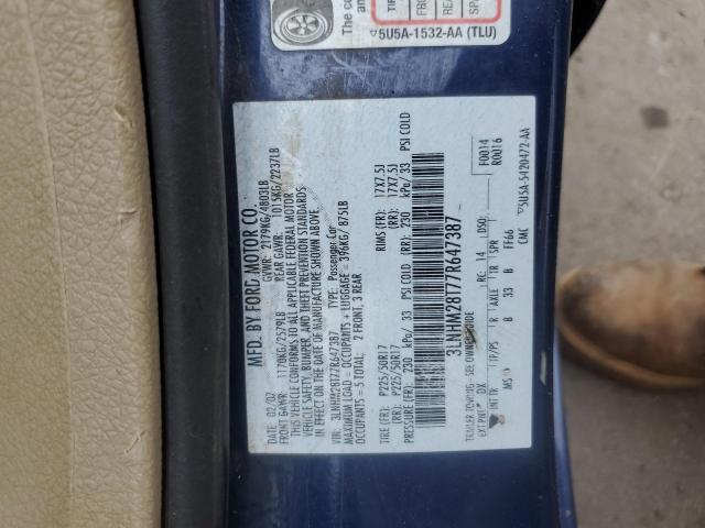 3LNHM28T77R647387 - 2007 LINCOLN MKZ Көк фото 12