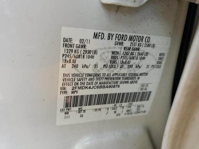 2FMDK4JC6BBA90876 - 2011 FORD EDGE SEL WHITE photo 14