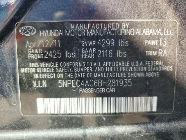 5NPEC4AC6BH281935 - 2011 HYUNDAI SONATA SE შავი ფოტო 12