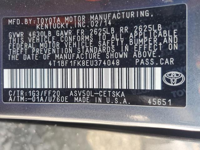 4T1BF1FK8EU374048 - 2014 TOYOTA CAMRY L GRAY photo 12