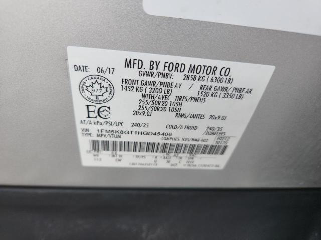 1FM5K8GT1HGD45406 - 2017 FORD EXPLORER SPORT Сріблястий фото 13