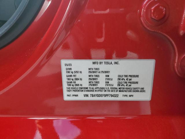 7SAYGDEF9PF794322 - 2023 TESLA MODEL Y BURGUNDY photo 14