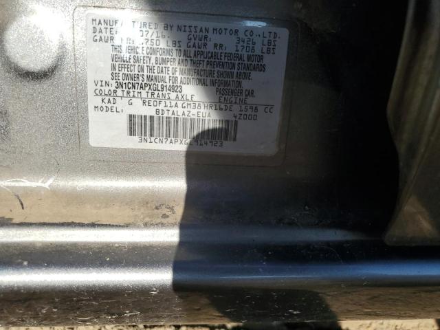 3N1CN7APXGL914923 - 2016 NISSAN VERSA S 灰色 照片 12