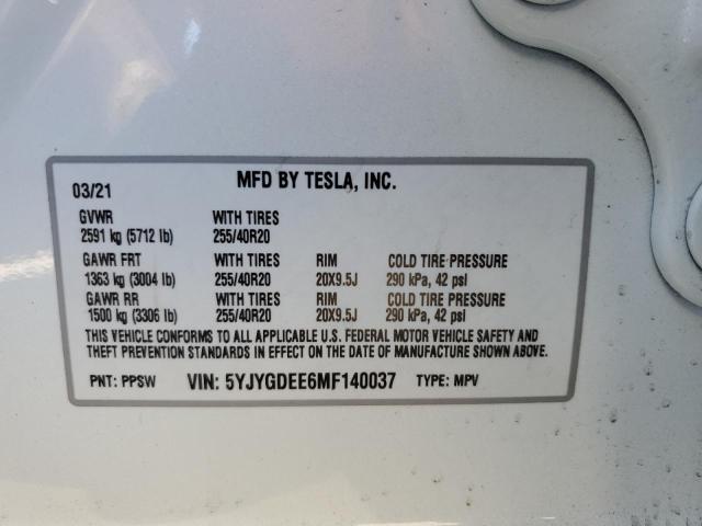 5YJYGDEE6MF140037 - 2021 TESLA MODEL Y WHITE photo 13