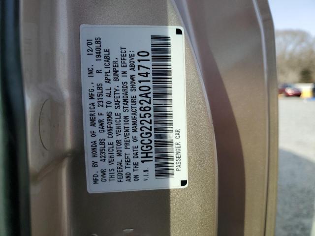 1HGCG22562A014710 - 2002 HONDA ACCORD EX GOLD photo 12