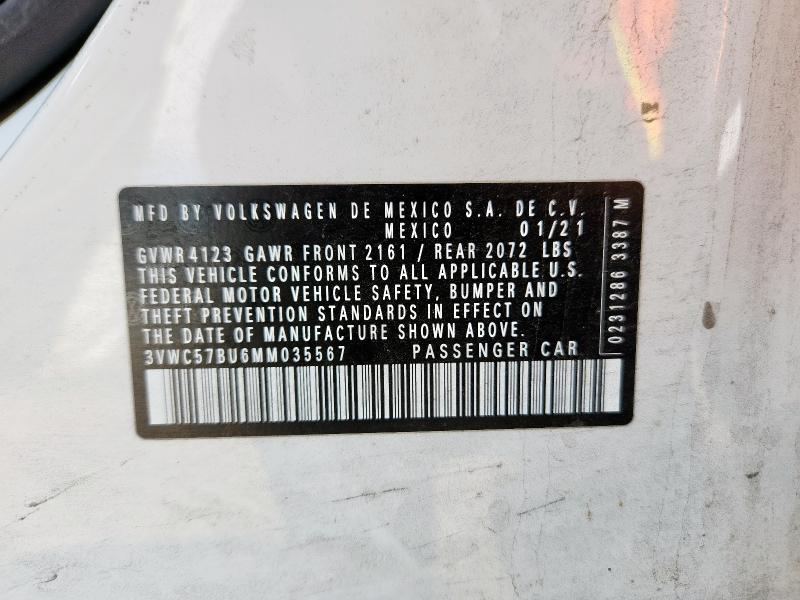 3VWC57BU6MM035567 - 2021 VOLKSWAGEN JETTA S WHITE photo 12