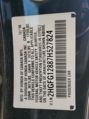 2HGFG12887H527824 - 2007 HONDA CIVIC EX BLACK photo 12