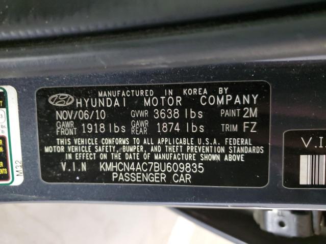 KMHCN4AC7BU609835 - 2011 HYUNDAI ACCENT GLS GRAY photo 12