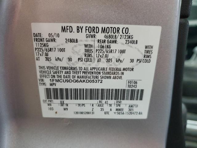 1FMCU9DG6AKD05372 - 2010 FORD ESCAPE XLT SILVER photo 13