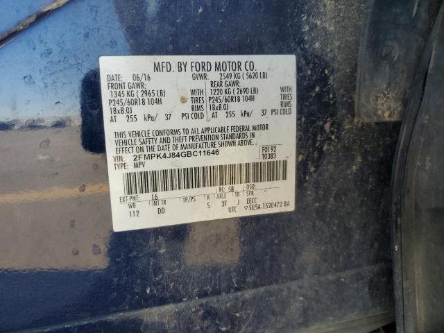 2FMPK4J84GBC11646 - 2016 FORD EDGE SEL BLUE photo 13