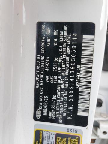 5XXGT4L36GG059114 - 2016 KIA OPTIMA LX WHITE photo 12