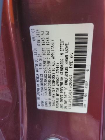 JHLRE48717C090479 - 2007 HONDA CR-V EXL MAROON photo 13