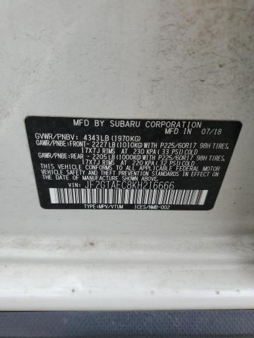 JF2GTAEC8KH216666 - 2019 SUBARU CROSSTREK PREMIUM Ақ фото 12