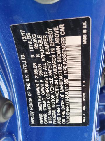 SHHFK7H48JU211887 - 2018 HONDA CIVIC SPORT 蓝色 照片 12