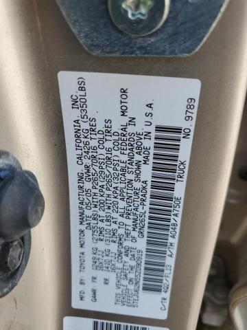 5TEJU62N55Z090919 - 2005 TOYOTA TACOMA DOUBLE CAB PRERUNNER GOLD photo 12