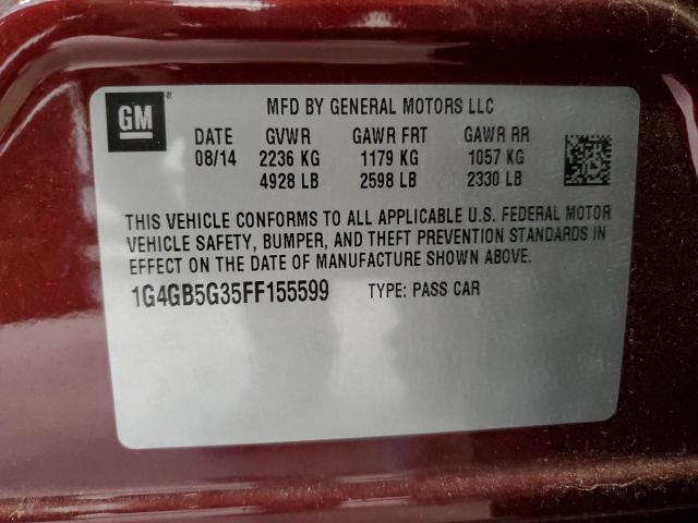 1G4GB5G35FF155599 - 2015 BUICK LACROSSE BURGUNDY photo 12