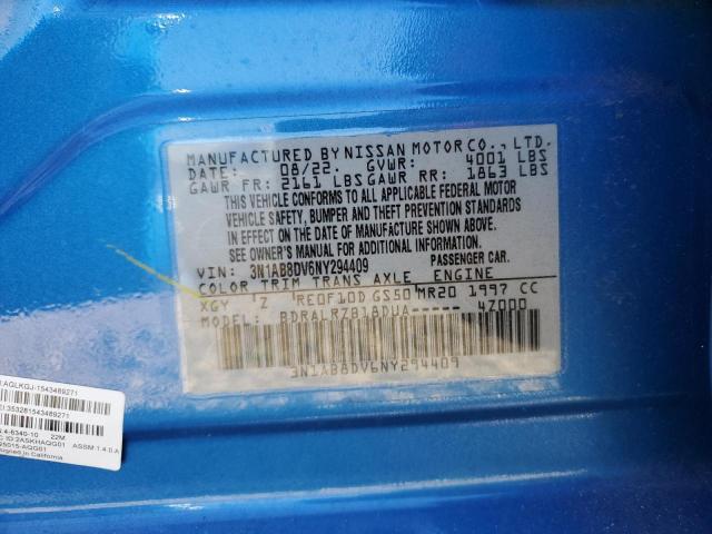 3N1AB8DV6NY294409 - 2022 NISSAN SENTRA SR BLUE photo 12