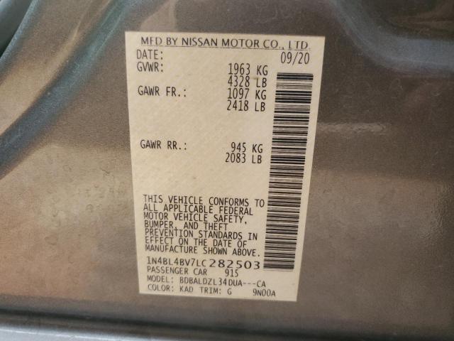 1N4BL4BV7LC282503 - 2020 NISSAN ALTIMA S GRAY photo 12