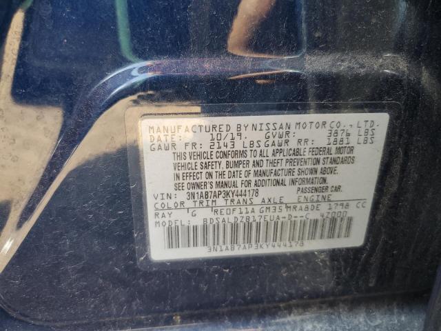 3N1AB7AP3KY444178 - 2019 NISSAN SENTRA S 蓝色 照片 13