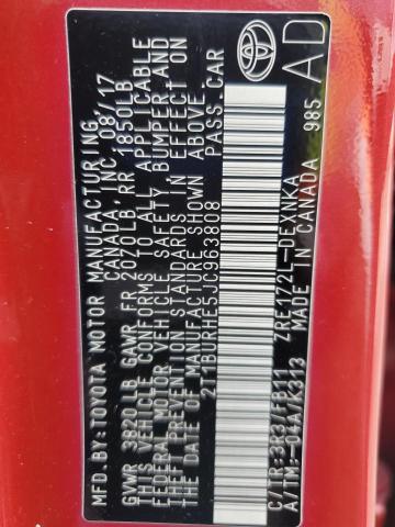 2T1BURHE5JC963808 - 2018 TOYOTA COROLLA L Czerwony zdjęcie 13